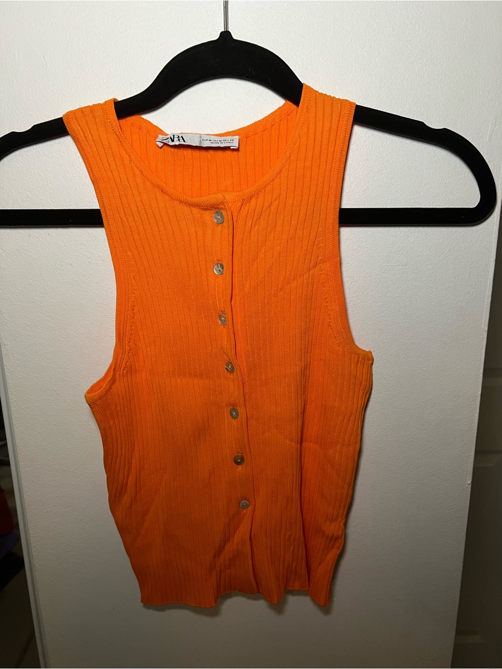 Zara Orange Ribbed Button-Front Tank Top